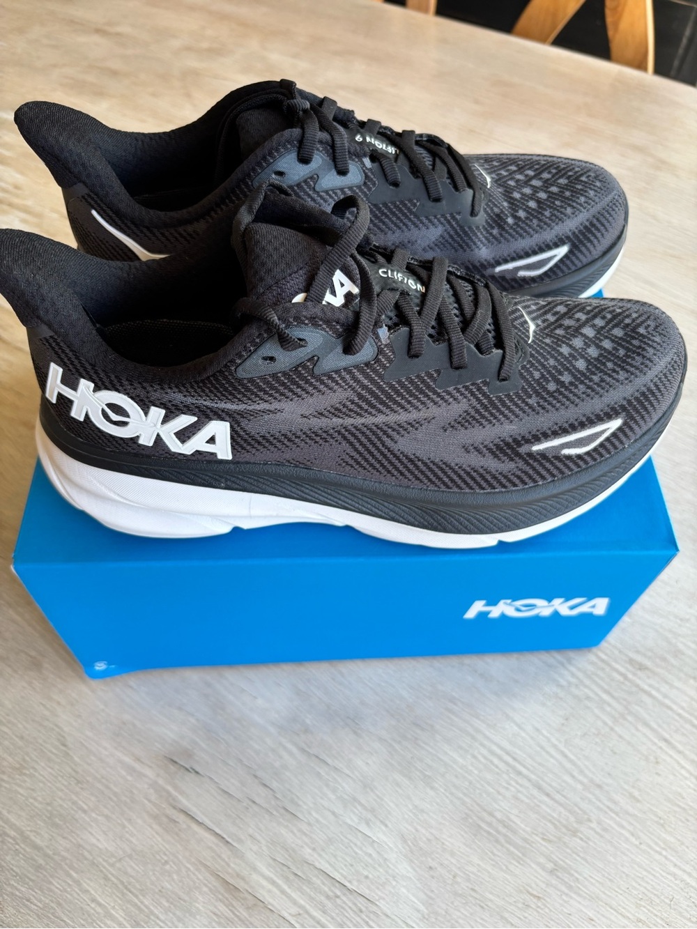 Hoka One One Clifton Women’s Running Sneakers — Black/White